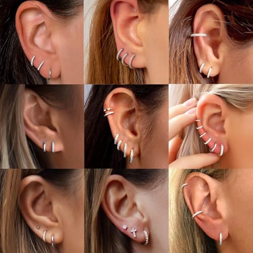 Image of ChicSilver 925 Sterling Silver Huggie Hoop Earrings Small Hoop Earrings for Women Hypoallergenic Silver Huggie Earring Cartilage Earrings for Women (6 /8 /10 /12 /14 /16 /18 /20MM)