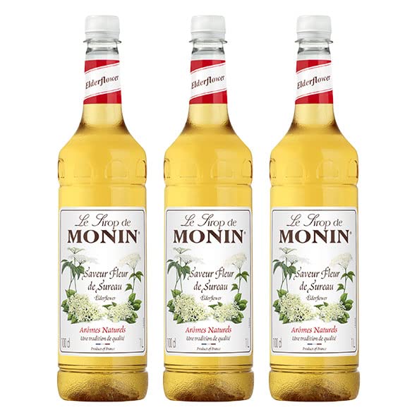Monin Jarabe de flor de saúco, 1,0 l PET | 3 unidades (3 x 1,0 L)