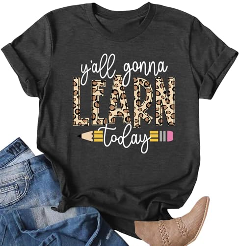 Teacher T Shirt for Women: Learning Teach T-Shirts Leopard Teachers Tees Teaching Gifts Short Sleeve