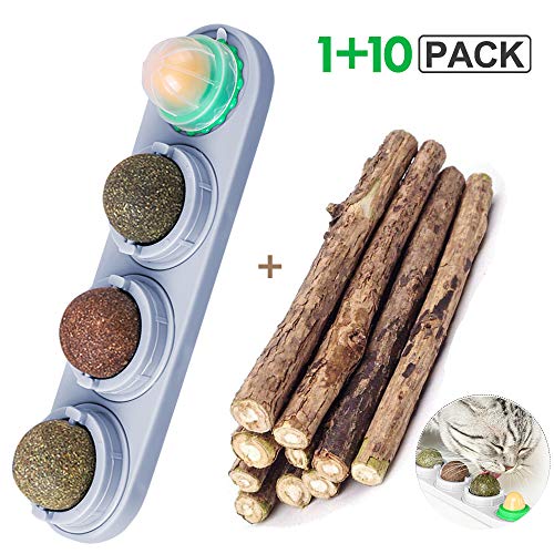 Cat Toys Catnip Toys Edible Balls, Natural Healthy Silvervine Sticks Catnip Cat Toys with Silvervine/Gall Nut, Pastable Kitten Treat Toy (Gray)