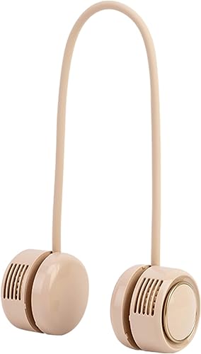 Ventilador portátil recargable con banda para el cuello sin aspas, color beige rizado