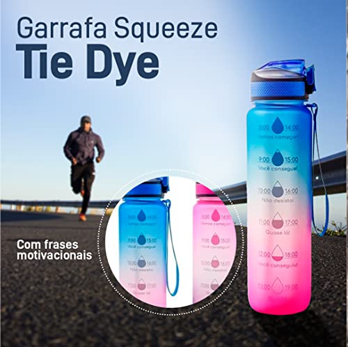 Garrafa De Agua VSSOLO Squeeze 1 Litro Squeeze Motivacional Academia Fitness Tie Dye Colorida Bike Caminhada Esporte (Rosa Claro) 4 51HuuXcqGQL