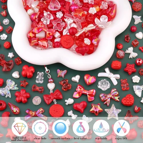 Image of SANNIDHI 240g Cute Beads Kit,Assorted Bulk Beads for Bracelet Making,Keychain Phone Charms Jewellery Making Kit for Girls Kawaii Color Acrylic Flower Bow Butterfly Star Heart Bead DIY Craft,Multi