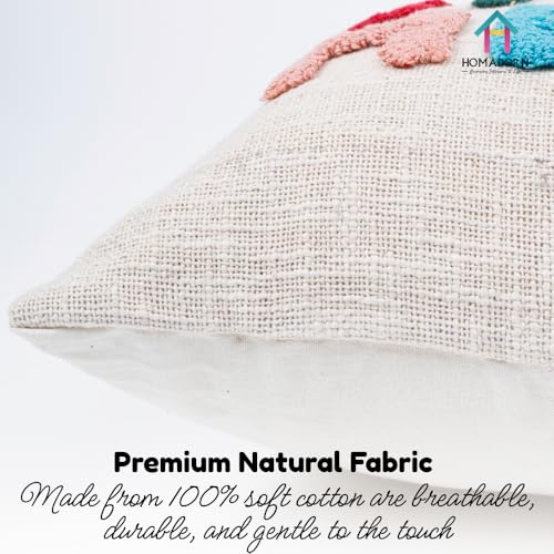 Image of HOMADORN 100% Cotton Hand Tufted Cushion Cover | Text Pattern Decorative Pillow Case | Boho Sofa Cushion Cover for Living Room | Soft & Durable | (16x16 Inches) (2, CHILL HERE Multicolor)