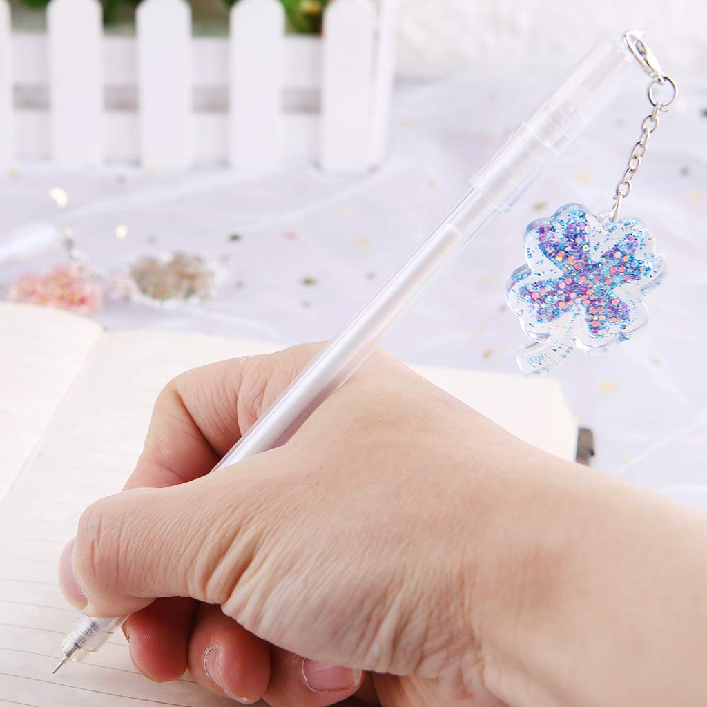 JUNESUN Gel Pen with 0 5mm Point Cartridge Pen Chain Decor Black Ink Shinny Clover Embellishment Stationery Supplies — view 3