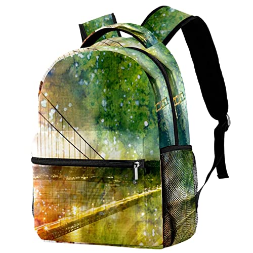 Mochila para portátil con diseño de puente de acuarela ideal para viajes urbanos