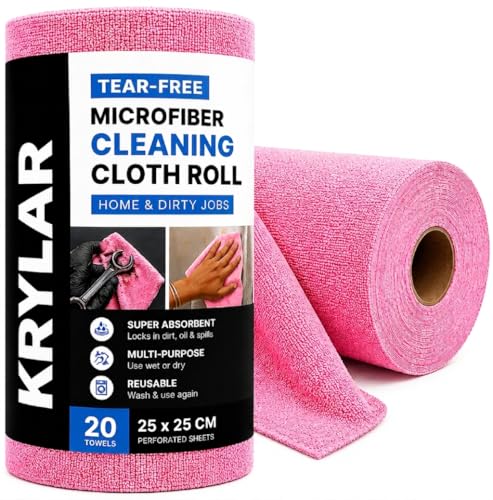 Image of Pink 4Roll Microfiber Cleaning Cloth 80Sheets 16000+Times Washable&Reusable 10X Cheaper Than Paper Kitchen Towel Soft&Highly Absorbent Tearable Lint-Free,Streak-Free MultipurposeUse for Home