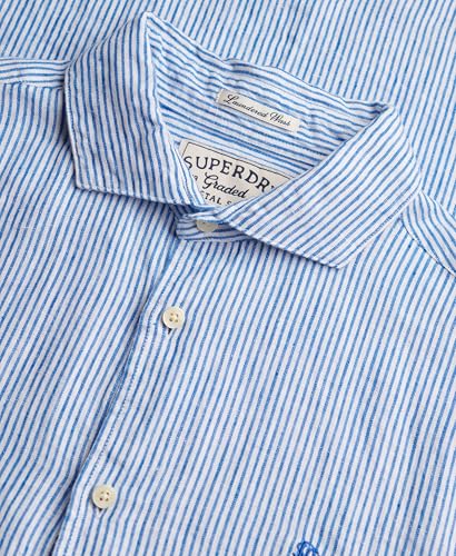 Superdry Riviera S/S Linen Shirt, Blue Chalk Stripe, XL Men's