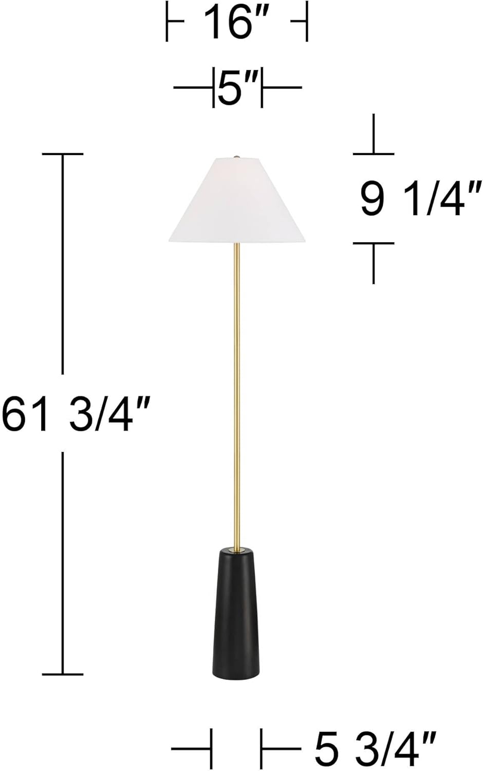Possini Euro Design Bamba Modern 61 3/4" Tall Standing Floor Lamp Skinny Gold Black Metal Brass Finish Living Room Bedroom House Reading Office Home Decor Entryway Dining Indoor Family White Shade