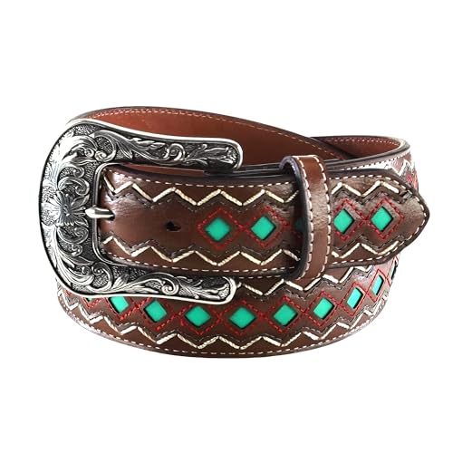 ARIAT Women's Diamond Inlay Center Pattern Belt, Brown, Large