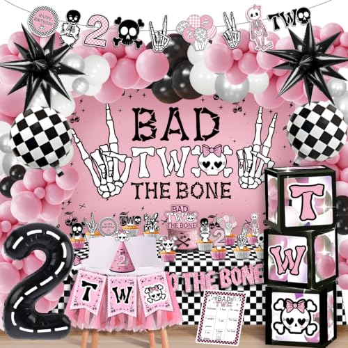 Bad Two The Bone Birthday Decorations for Girl, Rock And Roll 2nd Birthday