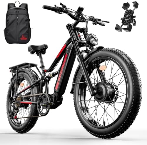 Seemoon Dual Motor 3000W Electric Bike for Adults, 52V 20Ah 26" Fat Tire Fast Ebike, Max 38 mph, up to 100 Miles, Hydraulic Brakes, Off-Road Mountain Hunting AWD Ebike for Men (Black)