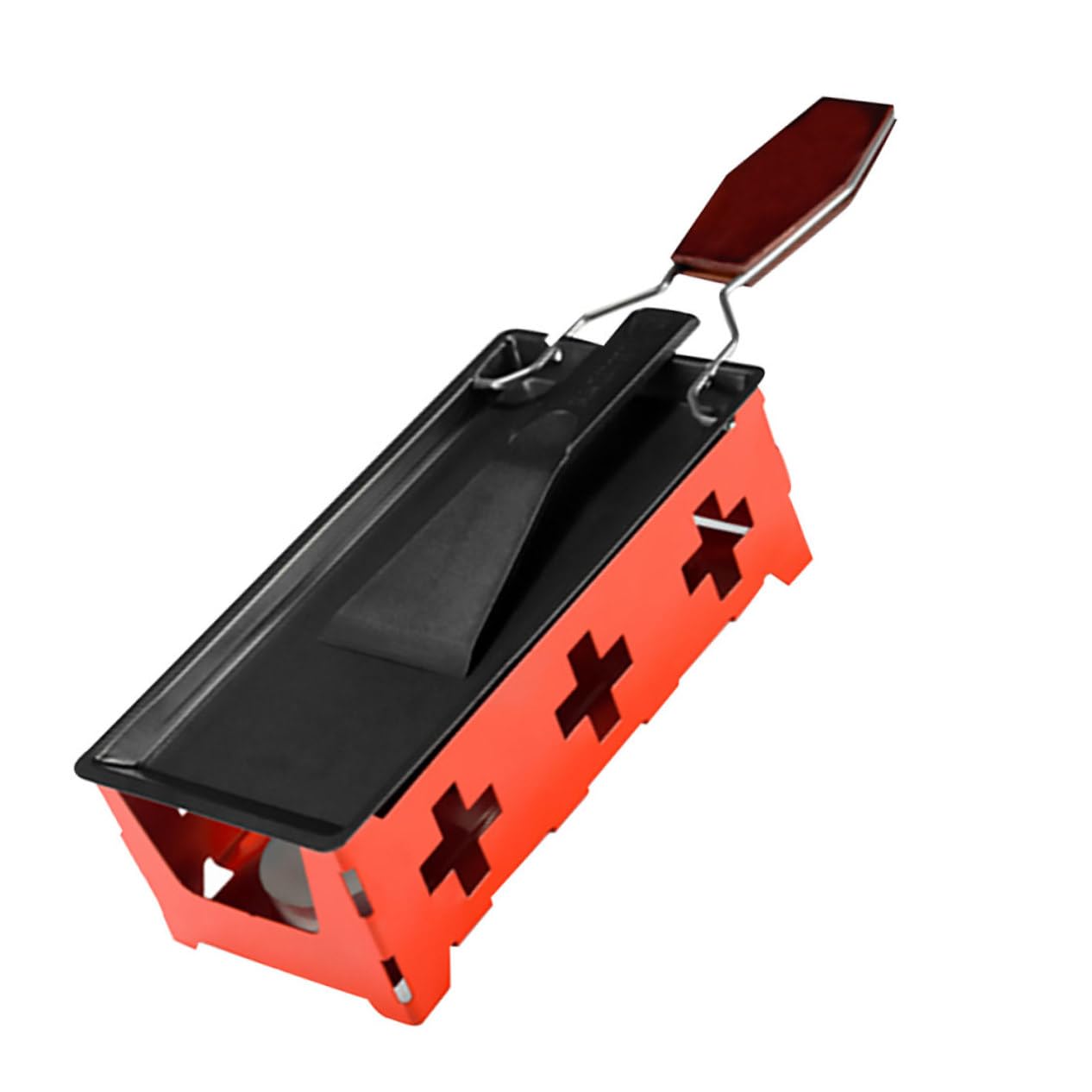 ABOOFAN 1 Set Portable Non Stick Bakeware Set for Cheese Grill Outdoor Camping Cookware with Red Stove Rack Baking Tray Small Spatula Handle for Cheese Fondue Picnics