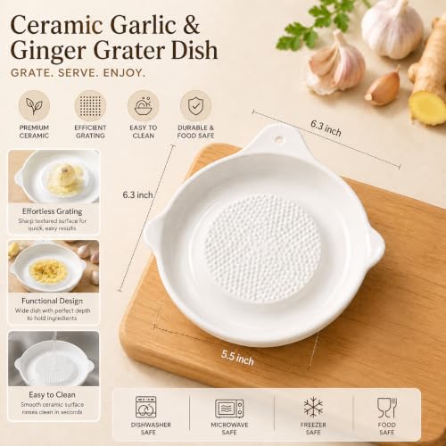 Image of Ceramic Handheld Ginger Garlic Grater Mini Mortar Spice Tool Kitchen Zester Citrus Fruit Grating Plate Nonstick Small Size Easy Clean Home Cooking Accessory (Big Size 16cm)