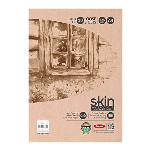 Image of Anupam Skin Watercolour Beige Toned Paper - Acid Free - Cold Press Paper - 10 Loose Sheet - 225 GSM - A4