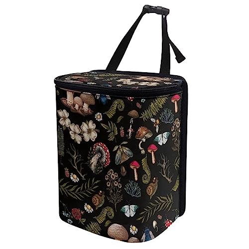 Image of Mushrooms Car Trash Bin Interior Accessories Portable Vehicle Garbage Cans Bag for Back Seat Washable Mini Car Trash Cans for Front Back Seat