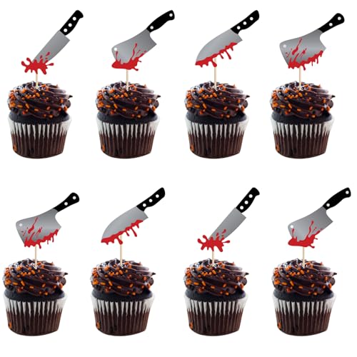 STEFORD 48 Pcs Halloween Cupcake Toppers, Horror Blood Knife Cupc...