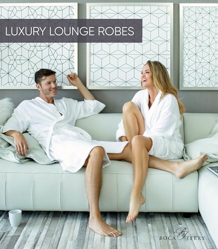 Men's Terry Cloth Bathrobe by Boca Terry, Cotton Spa Robes, Plush White Hotel Bath Robe, M/L, 2X, 4X4