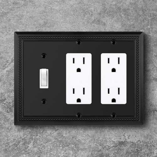 Image of Henne Bery Sunken Pearls Heavy Duty Decorative Wall Plate Switch Plate Outlet Cover (Single Toggle /Double Decorator, Matte Black)