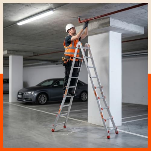 Image of Bathla X-Tend Apex 18.2 Ft Heavy Duty Aluminium Extension Ladder | 150 kg Capacity | Anti-Slip | Multipurpose A-Frame Folding Ladder | Extendable to 5.6 m| for Home, Stairs, Indoor, Outdoor & Roof Use