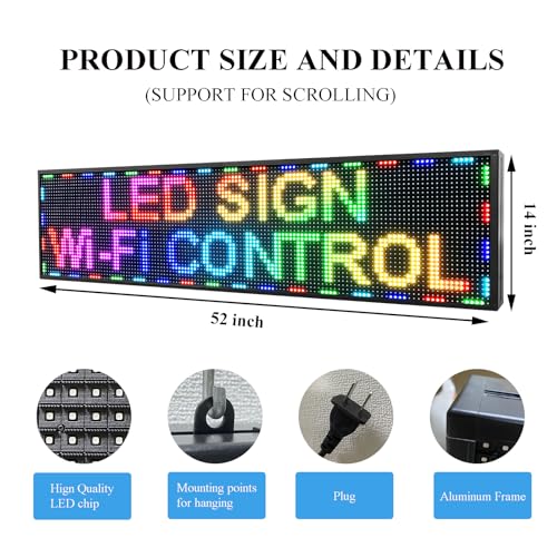 Image of P10 Outdoor Led Sign 52 inchx14 inch RGB Full Color WiFi Programmable Bright LED Scrolling Message Display Board, Perfect Solution for Advertising