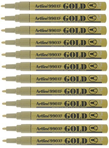 Artline Medium Gold Metallic Permanent Marker Pen Christmas Cards - Pack 12