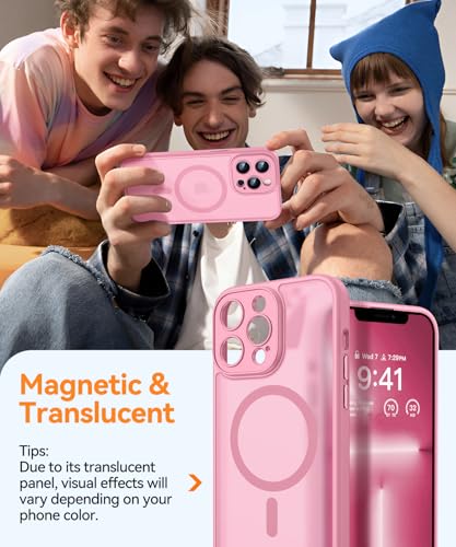 Image of CANSHN Magnetic Compatible with iPhone 13 Pro Case, Upgraded [Full Camera Protection] [Compatible with Magsafe] [Translucent Matte] Shockproof Protective Phone Case Cover 6.1 Inch - Pink