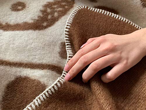 JOWOLLINA Omkeerbare deken wollen deken plaid knuffeldeken wol 130x200 cm (kaneel uil) - Image 8