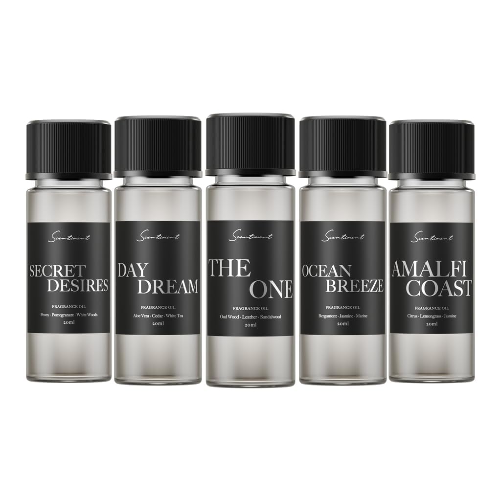 Scentiment Hotel Diffuser Oil Discovery Kit | Inspired by 1 Hotel® Ritz-Carlton® & Luxury Hotel Scents | Aromatherapy Oils with Notes of Cardamom, Tuscan Leather, and Sandalwood (20ml, Top 5 Scents)