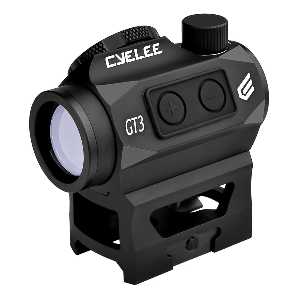 Cyelee GT3 Green Dot Sight for Rifles, Compact 1x20mm 3MOA Shake Awake Reflex Sight, Picatinny Gun Sight with Absolute Co Witness Riser