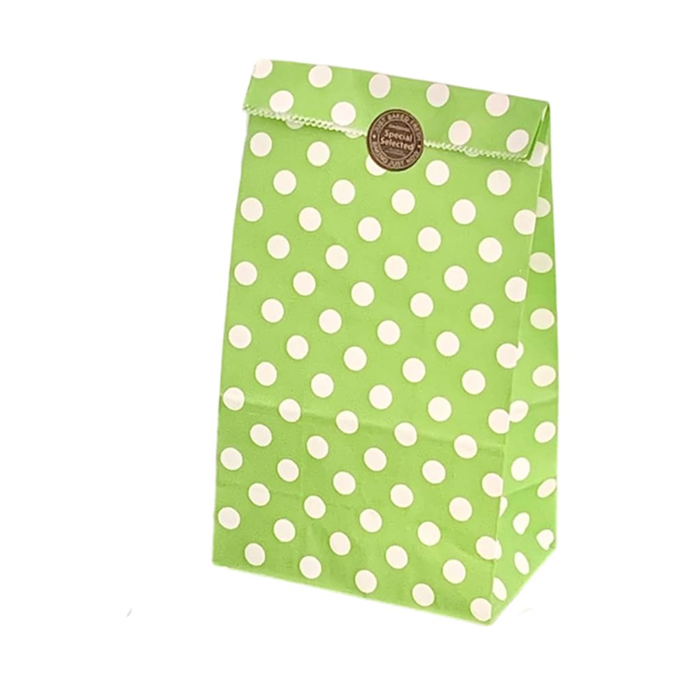 GreatRise 100 sztuk torebek papierowych w kropki, 13 × 8 × 24 cm, kolorowe torebki papierowe do pakowania prezentów, małe torebki papierowe na urodziny, wesele, imprezę, Boże Narodzenie, zielone owoce