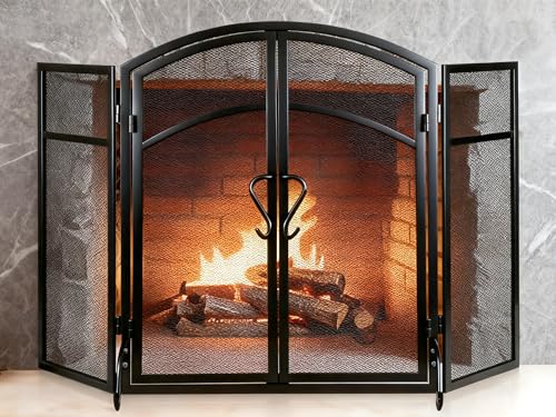 Gtongoko 3 Panel Fireplace Screen with Doors 51