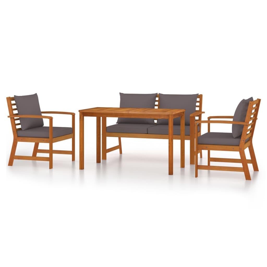 Ensemble De Jardin 4 Pièces En Bois D'acacia Avec Coussins - Table + 2 Bancs + Canapé D'angle - Style Rustique