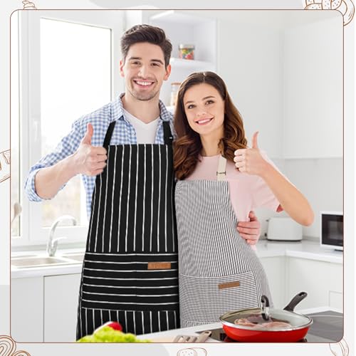 Livdouyu 2 Stück Schürze Kochschürze Damen Verstellbare Küchenschürze mit Taschen Männer Kittelschürze Baumwolle Schwarz Grau Schürze zum Kochen, Malen, Backen, Hausarbeiten
