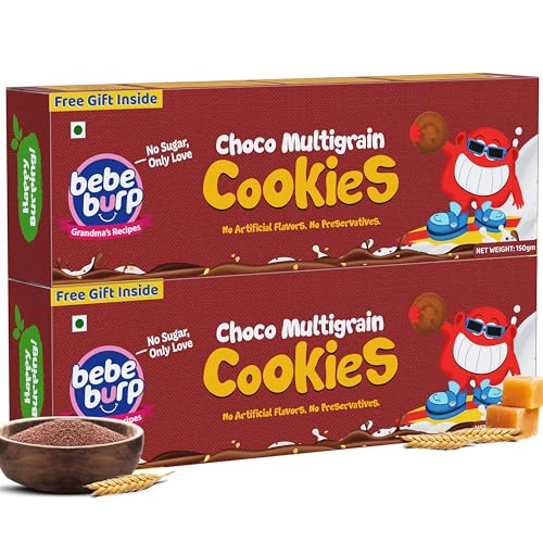 Image of BE'BE' BURP Choco Multigrain Cookies for Kids - 150gm (Pack of 2) | No Maida, No Artificial Preservatives & Flavours | Made with Organic Grains, Jaggery & Cow Ghee | Tasty & Healthy Cookies For Kids