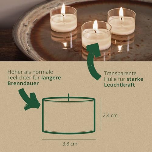 Wenzel Teelichter 7h – 40er Set vegane Raps-Teelichter – CO2-neutral, ohne Alu – transparente Hülle – Made in Germany – Teelicht für Pyramiden, Weihnachten & Notfall – plastikfrei & nachhaltig – Bild 5