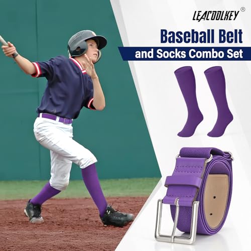 Image of LEACOOLKEY Baseball Belt and Socks Combo Set Adjustable Softball Socks and Elastic Belt for Youth and Adult