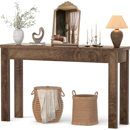 Image of Armocity Console Table, 47 inch Farmhouse Wood Entryway Table, Sofa Tables Narrow Long Behind Couch, Entry Table for Entrance, Hallway, Living Room, Cracked Oak