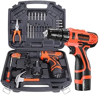 COLMAX Hand Combo Power Tool set 28 pcs, Electric Tool Kit, 12V Power Cordless Drill with 2 Batteries! Household Repairing Mixed Tool, Daily Use Home Repairing Tool Kit, with Blow Molded Case