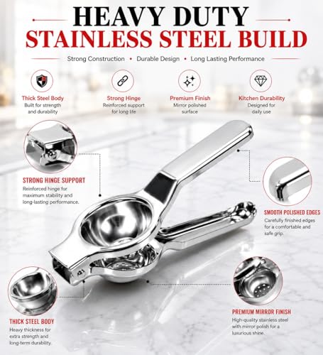 Image of Ajay's Shoppe Stainless Steel Lemon Squeezer 20 CM | Heavy Duty Hand Press Juicer with Strong Grip Handle
