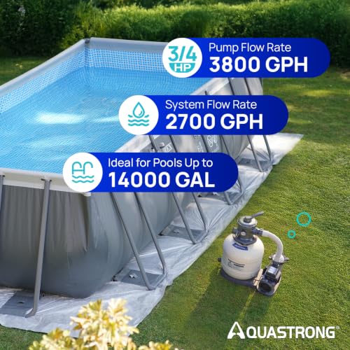Image of AQUASTRONG Sand Filter Pump for Above Ground Pool with Timer, 3 /4 HP Pool Pumps Above Ground 3800 GPH for Pools up to 14000GAL, 12in Pool Filter with 6-Way Valve, Improved Circulation & Filtration