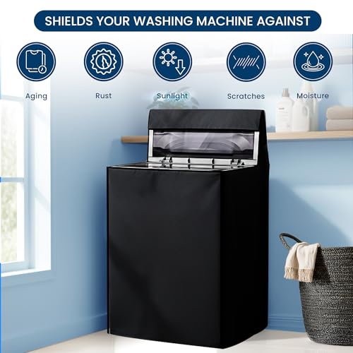 Image of Robustt Top Load Fully Automatic Washing Machine Cover for 8 Kg, 8.5 Kg, 9 Kg, 9.5 (Black) | Waterproof & Dustproof Polyester Fabric with Zipper | Protection Cover | 63 x 63 x 93 cms