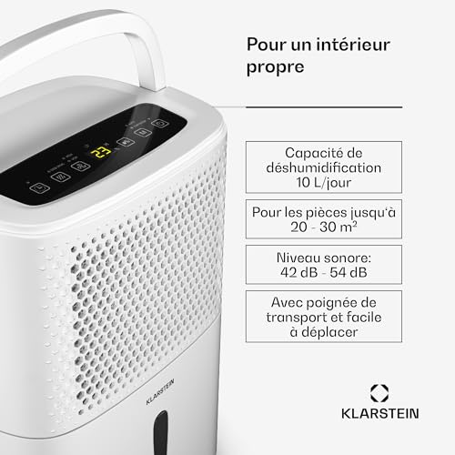 Dryfy 10 Déshumidificateur 10 /jour 12 M² 80 M³h Minuteur Réservoir D'eau Mobile - vue 2