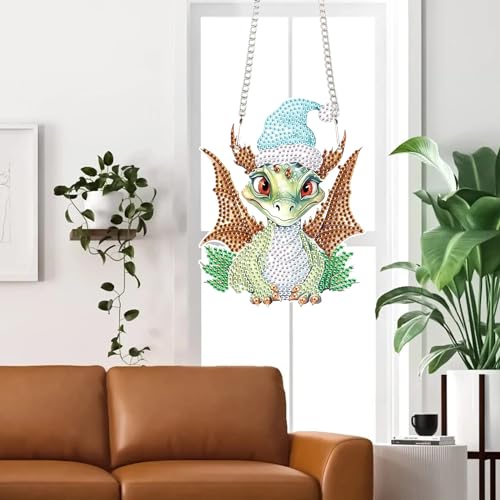 Image of AiYuanzsh 5D Diamond Painting Hanging for Adults, Christmas Dragon Diamond Art Pendant Kit, DIY Rhinestone Painting Ornament for Home, Garden, Door, Wall, and Window Decor