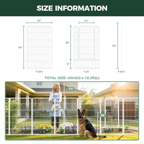 Image of FXW Garden Fence Outdoor for the Yard - 45in(H) x 18.2ft(L) Heavy Duty Metal Animal Barrier for Dog, No Dig Decorative Dog Fence, 8 Panels, White