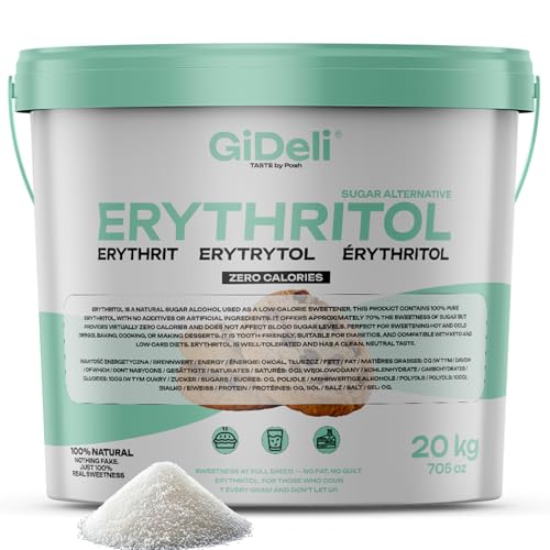 GiDeli Eritritol 20 kg en cubo de azúcar granulada de repuesto de alimentos como alternativa vegana y de azúcar amigable con los dientes