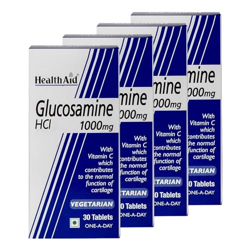 Image of HealthAid Glucosamine HCL 1000mg + Vitamin C, Curcuma & Manganese | Joint Health, Flexibility & Bone Strength | 30 Veg Tablets(Pack of 4)