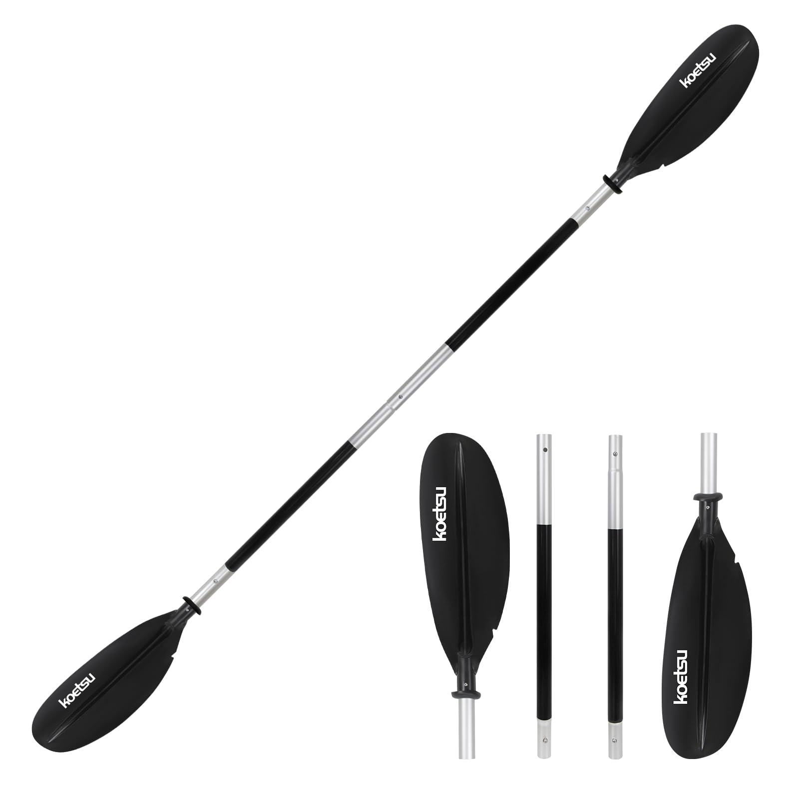 KOETSU カヤックパドル 4節式 コンパクト 収納便利 軽量 アルミシャフト ナイロンブレード 220cm レジャー 釣り ツーリング カヌー セット(ブラック)