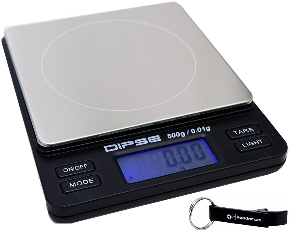 HEADNMORE® Bundle DIPSE® - Bilancia digitale TP500 (500 x 0,01 g) + portachiavi HEADNMORE®
