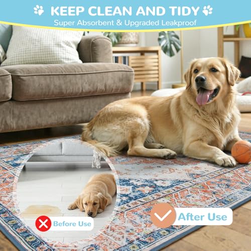 Image of Lahome Super Absorbent & Leakproof Washable Dog Pee Pads - 2 Pack Value Set - Waterproof, Non-Slip Reusable Pads for Puppy Training, Crates & Whelping (24 inchx24 inch, Beige Blue)